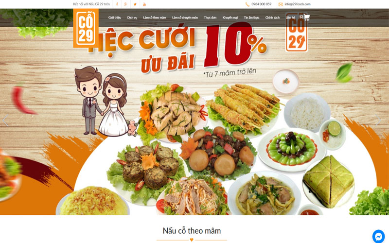 Mẫu website dịch vụ nấu cỗ tại nhà hiện đại